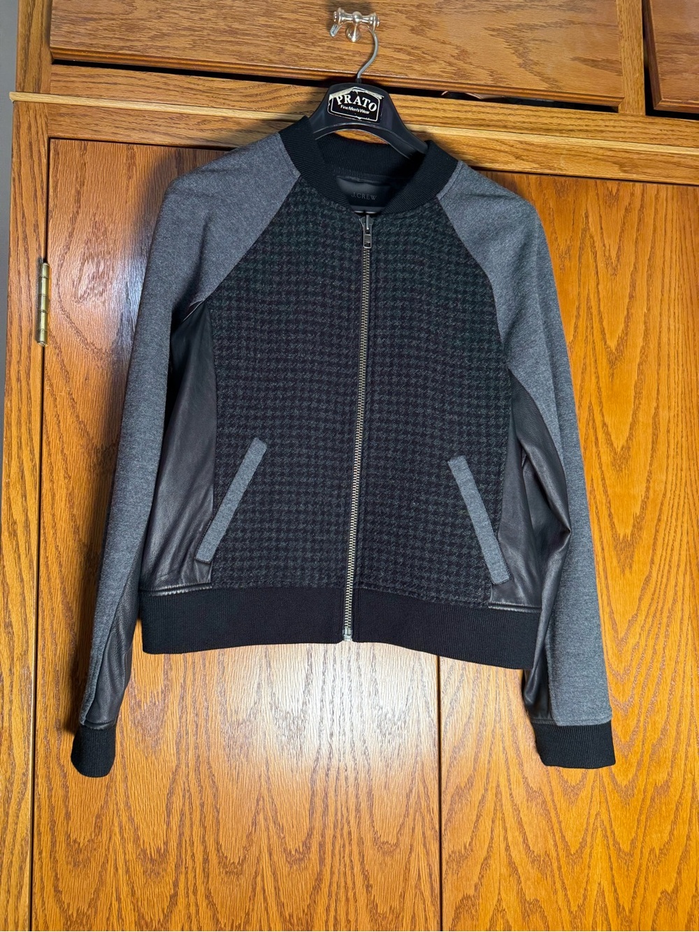J. Crew Black & Gray Houndstooth-Panel Bomber Jacket